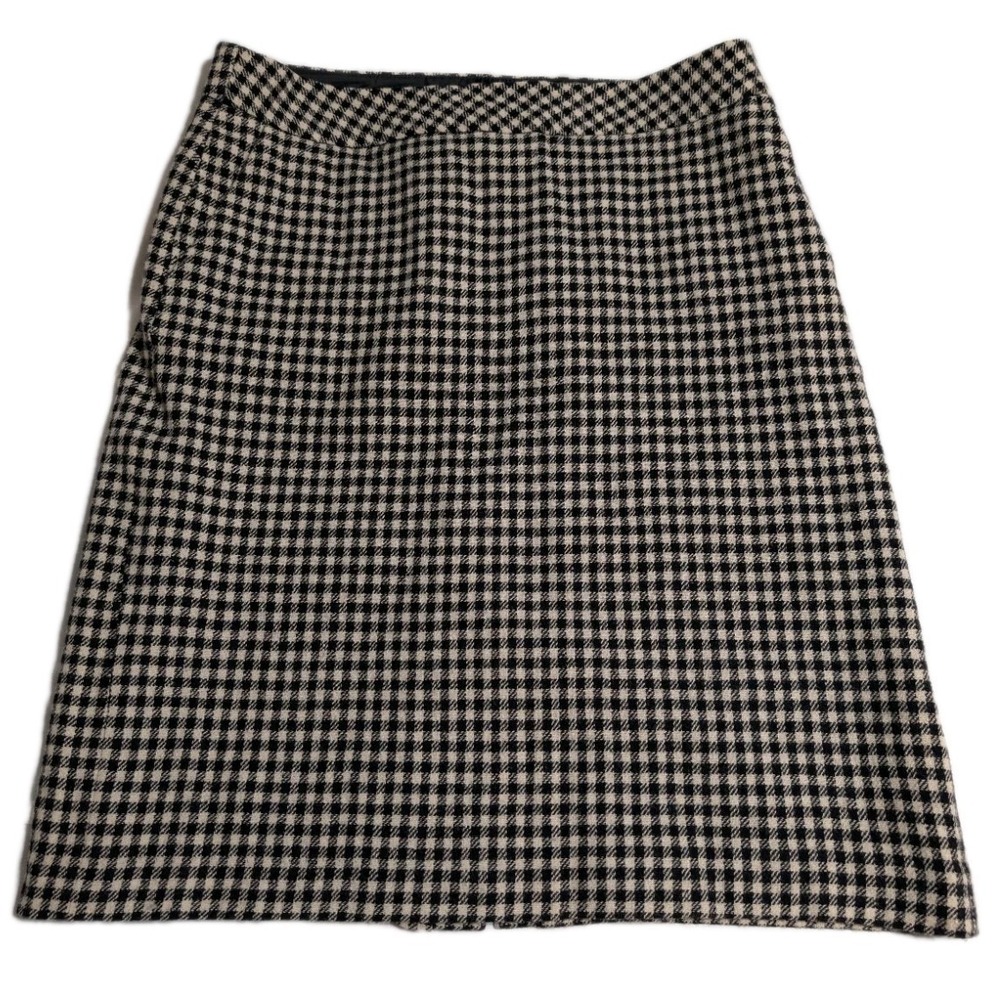 Eddie Bauer Mercer Fit‎ Wool Houndstooth A-Line Skirt Black Cream Womens 8